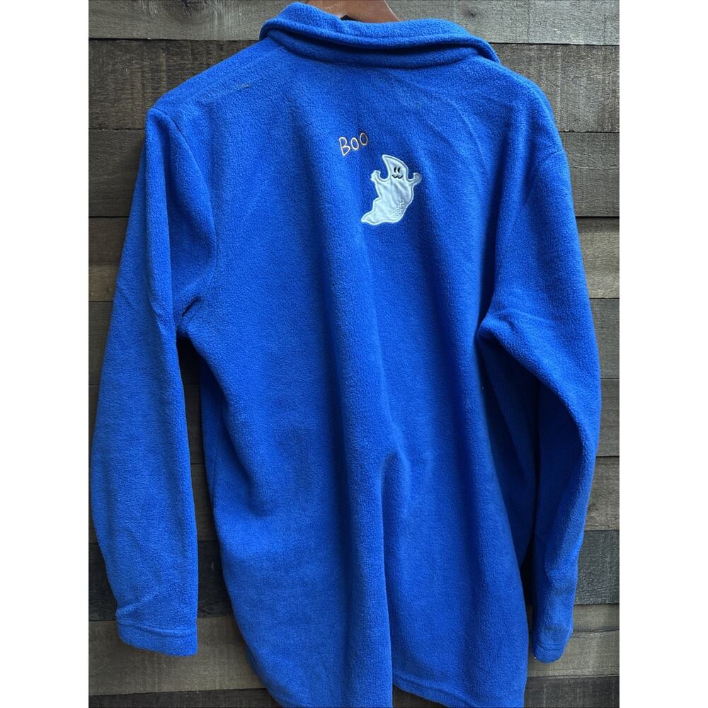 Quacker Factory Halloween Blue Ghost Fleece Top Jacket Shirt Embellished L - Picture 3 of 10